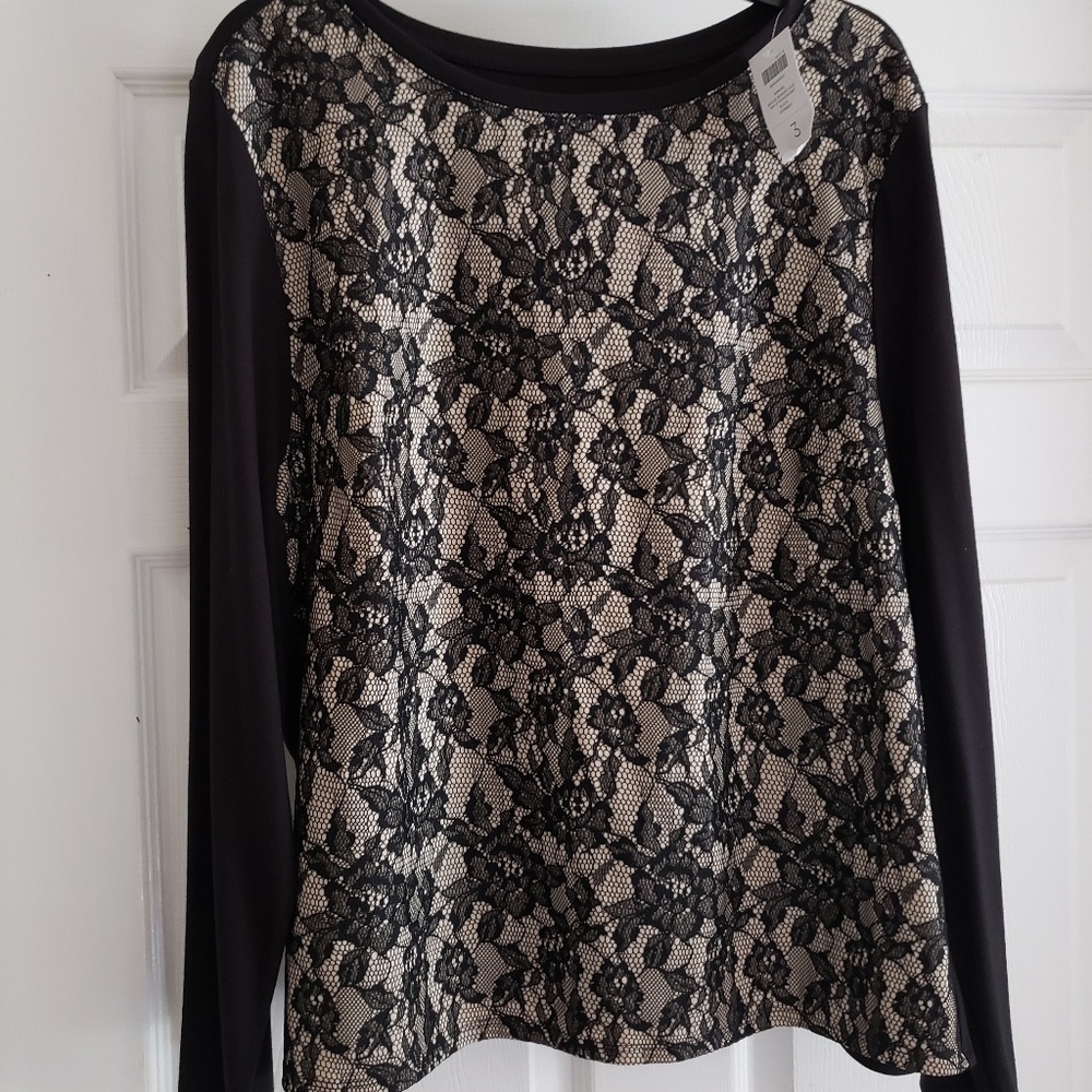 Chicos Black lace Long Sleeve Pullover 3